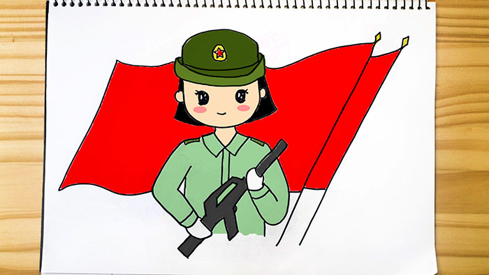 女兵简笔画 军人图片